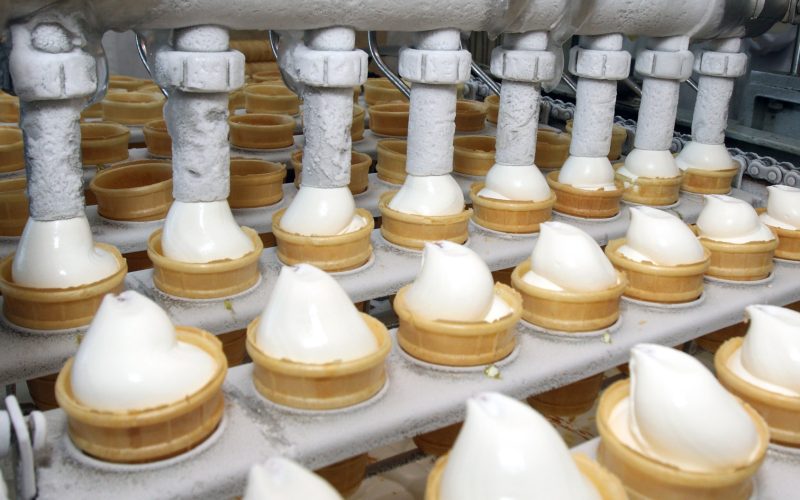 Preparation of ice-cream on factory